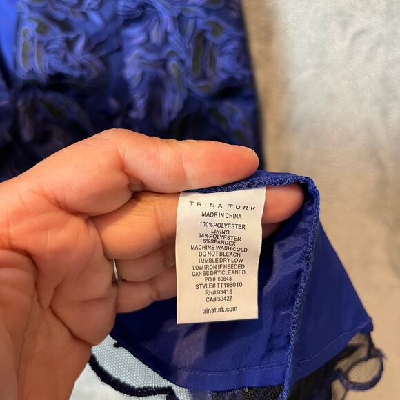 Trina Turk Off The Shoulder Black Navy Lace Floral Dress Wedding Formal Sz 2 New - Picture 4 of 7